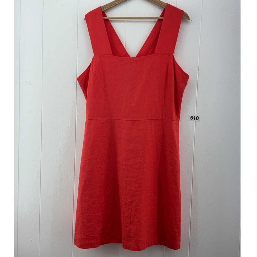 NWT Gap Women New Coral 100% Linen Mini Dress Cross Back Size 16